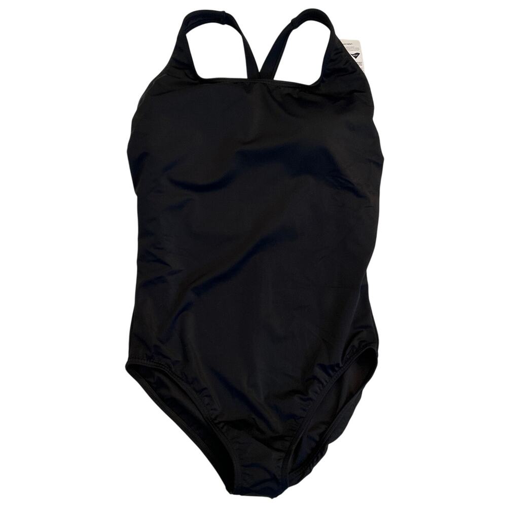 Lands' End Women's Plus Size Tugless X-Back One Piece Swimsuit 16W Black UPF 50